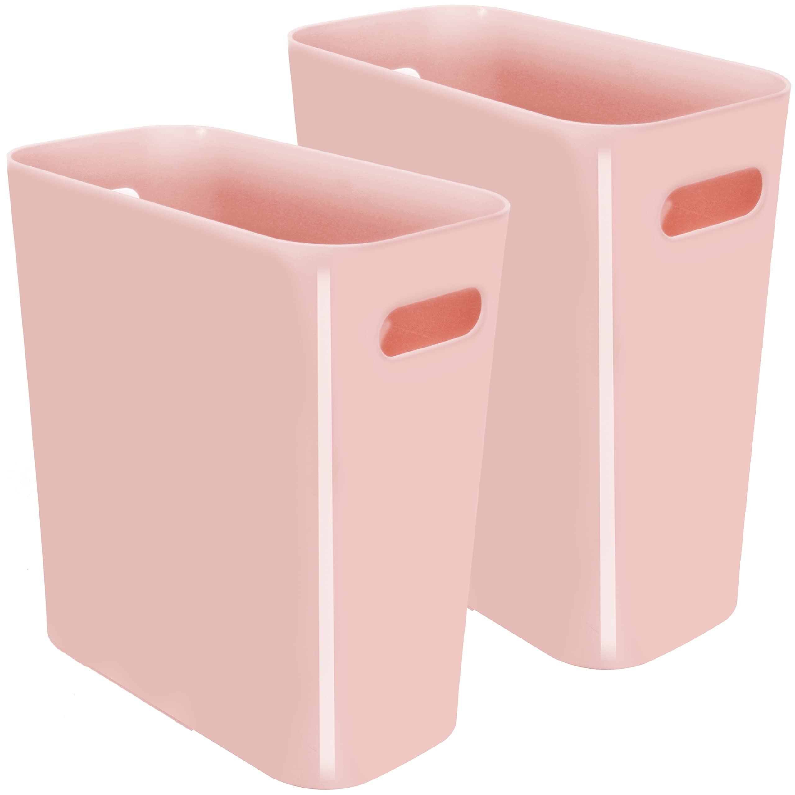 Youngever 2 Pack 3 Gallon Slim Trash Can, Plastic Garbage Container Bin, Trash Bin with Handles for Home Office, Living Room, Study Room, Kitchen, Bathroom (Pink)