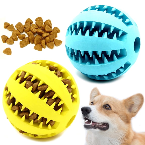 Youngever 2 Pack Dog Ball Toys for Pet Tooth Cleaning, Chewing, Fetching, Treat Ball Food Dispensing Toys (Large 2.75 Inch)