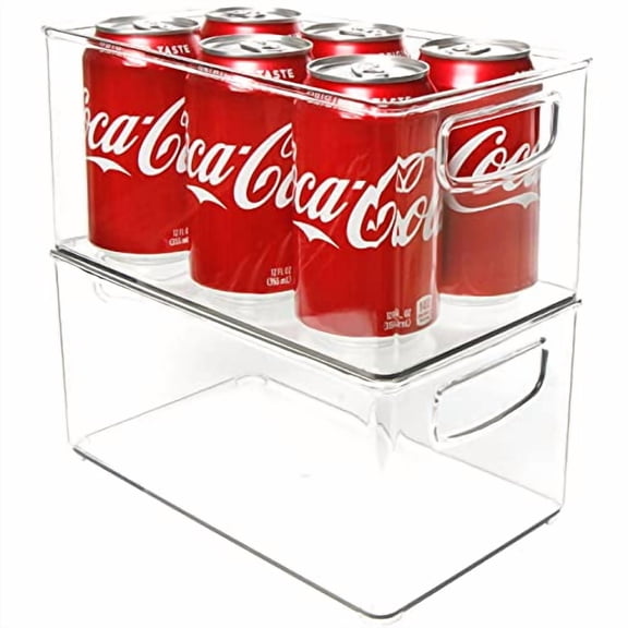 Youngever 2 Pack Stackable Plastic Storage Organizer Container Bin, Stackable Storage Bins with Handler for Refrigerator, Pantry (10" x 6" x 5")
