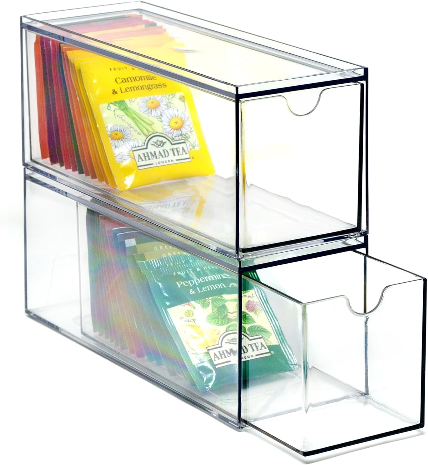 Youngever 3 Drawers Plastic Kitchen Pantry Stackable Storage Organizer, Plastic Tea Packet Organizers, Stackable Tea Bag Holder, 9" x 3" x 3.5"