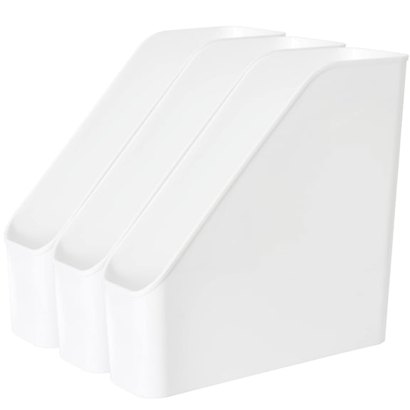 Youngever 3 Pack File Folder Bin Storage, Plastic File Folder Bin Organizer with Handle (White)