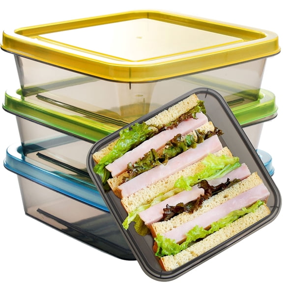 Youngever 3 Pack Sandwich Containers for Lunch Box, Reusable Food Storage Containers, Meal Prep Containers (Single Sandwich 20 Ounce)