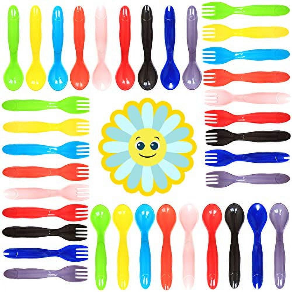 Youngever 36 Pcs Plastic Toddler Utensils, Set of 18 in 9 Assorted Colors, Plastic Kids Forks Kids Spoons, Dishwasher Safe, Toddler Silverware, Kids