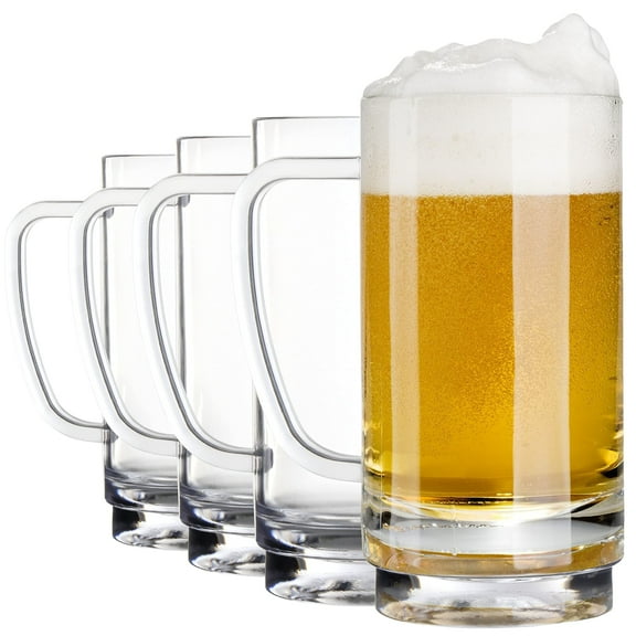 Youngever 4 Pack 16 Ounce Plastic Beer Glasses, Beer Mug, Plastic Drinking Glasses, Reusable Plastic Beer Cups