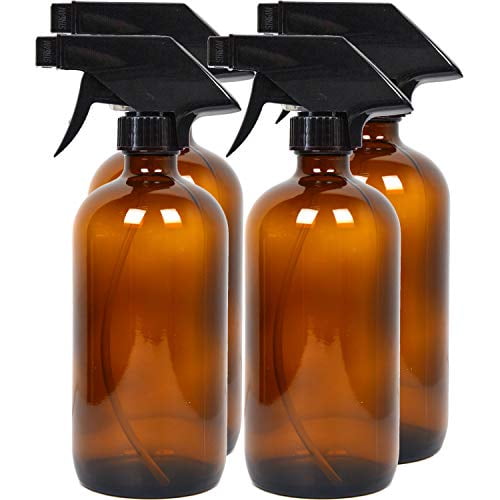 Youngever 4 Pack Empty Amber Glass Spray Bottles, 16OZ Refillable Container for Essential Oils, Cleaning Products, or Aromatherapy YE392.757