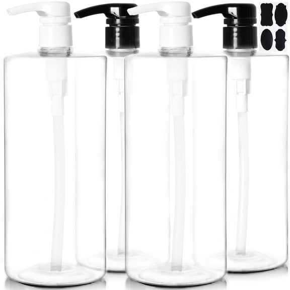Youngever 4 Pack Pump Bottles for Shampoo 32 Ounce (1 Liter), Plastic Cylinder with Lockdown-Leak Proof-Pumps YE949.373