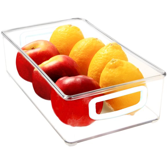 Youngever 4 Pack Stackable Plastic Storage Organizer Container Bins, Stackable Storage Bins with Handler for Refrigerator, Pantry (10" x 6" x 3")
