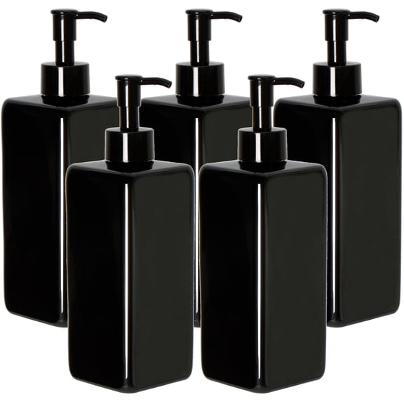 Youngever 5 Pack 16OZ Plastic Pump Bottles, Black Refillable Square Plastic Pump Bottles for Dispensing Lotions, Shampoos - Black YE390.999
