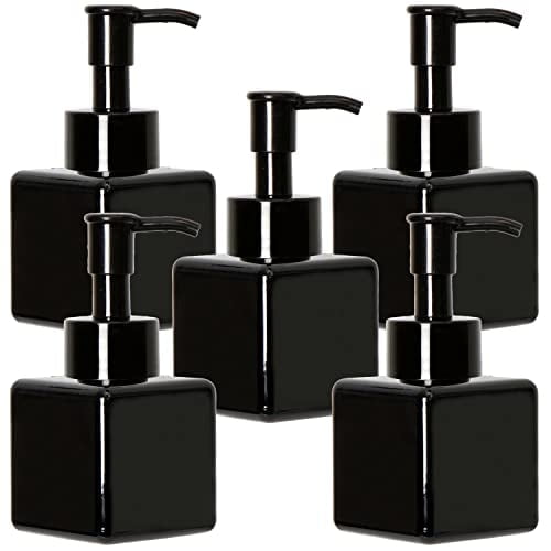 Youngever 5 Pack 4 Ounce Plastic Pump Bottles, Square Refillable Plastic Pump Bottles for Dispensing Lotions, Liquid Soap (Black)