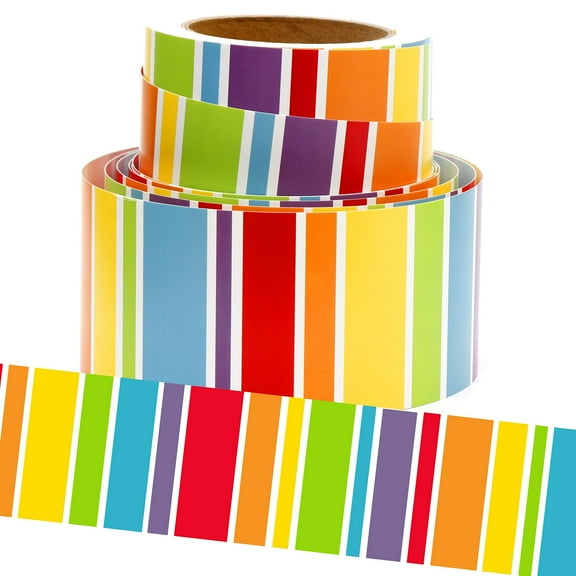 Youngever 52.5 ft Bulletin Board Borders Confetti Border for Classroom Decoration (Rainbow Stripe Design)