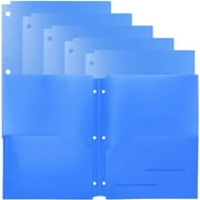 Youngever 6 Pack Heavy Duty Plastic Two Pocket Folders, Binder Dividers with Pocket, 3 Hole Punch Folder with Notches, Binder Folders (Blue)