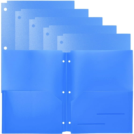 Youngever 6 Pack Heavy Duty Plastic Two Pocket Folders, Binder Dividers with Pocket, 3 Hole Punch Folder with Notches, Binder Folders (Blue)