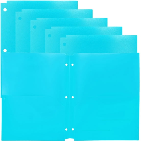 Youngever 6 Pack Heavy Duty Plastic Two Pocket Folders, Binder Dividers with Pocket, 3 Hole Punch Folder with Notches, Binder Folders (Teal)