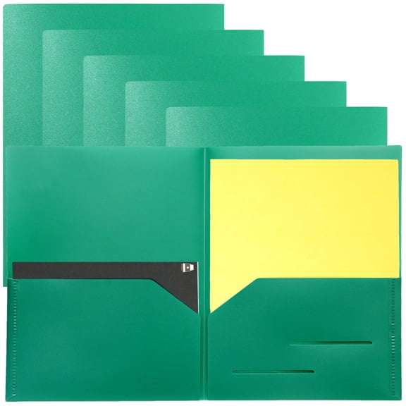 Youngever 6 Pack Heavy Duty Plastic Two Pocket Folders, Heavy Duty Plastic 2 Pocket Folder (Green)