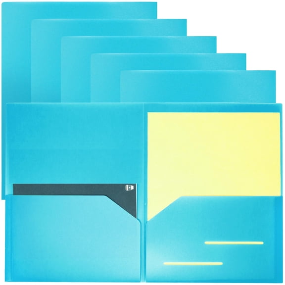 Youngever 6 Pack Heavy Duty Plastic Two Pocket Folders, Heavy Duty Plastic 2 Pocket Folder (Teal)