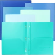 Youngever 6 Pack Heavy Duty Plastic Two Pocket Folders with 3 Prongs, Metal Prongs Fastener, Heavy Duty Plastic 2 Pocket Folder, in 6 Coastal Colors