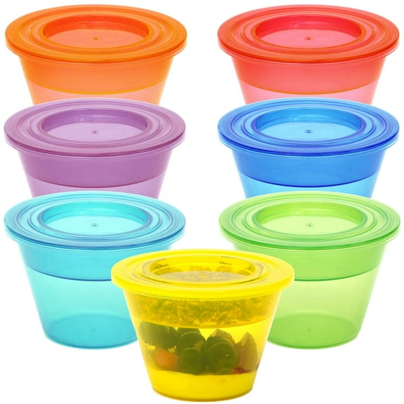 Youngever 7 Sets Plastic Parfait Cups, Reusable Plastic Dessert Cups with Lids and Inserts, Reusable Plastic Yogurt Cups with Inserts, Spill and Leak Proof (Small 4 Ounce)