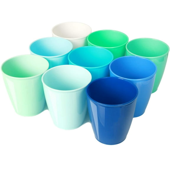 Youngever 8 Ounce Kids Cups, 9 Pack Kids Plastic Cups in 9 Coastal Colors, 8 Ounce Kids Drinking Cups, Toddler Cups, Cups for Kids Toddlers, Unbreakable Toddler Cups