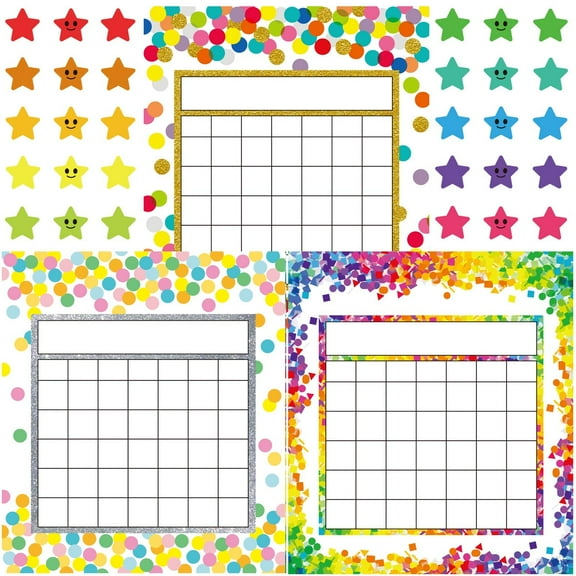 Youngever 81 Pack Classroom Incentive Chart in 3 Designs with 480 Star Stickers (Confetti Design)