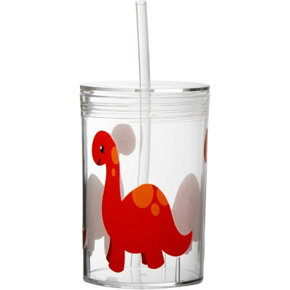Youngever Kids Tritan Cup with Straws, Reusable 14 Ounce Toddler Cup with Lid and Straw, Unbreakable Kids Tritan Tumbler with Straw (Brontosaurus)