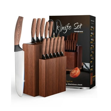 Younghome Knife Set for Kitchen Chef , 13 Pcs High Carbon Stainless Steel Sharp Knife Set with Block Built-in Sharpener,Ergonomic Handle
