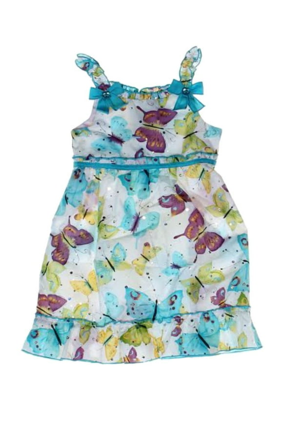 Infant Girls Blue Butterfly Sequin Ruffled Dress Sun dress 18m