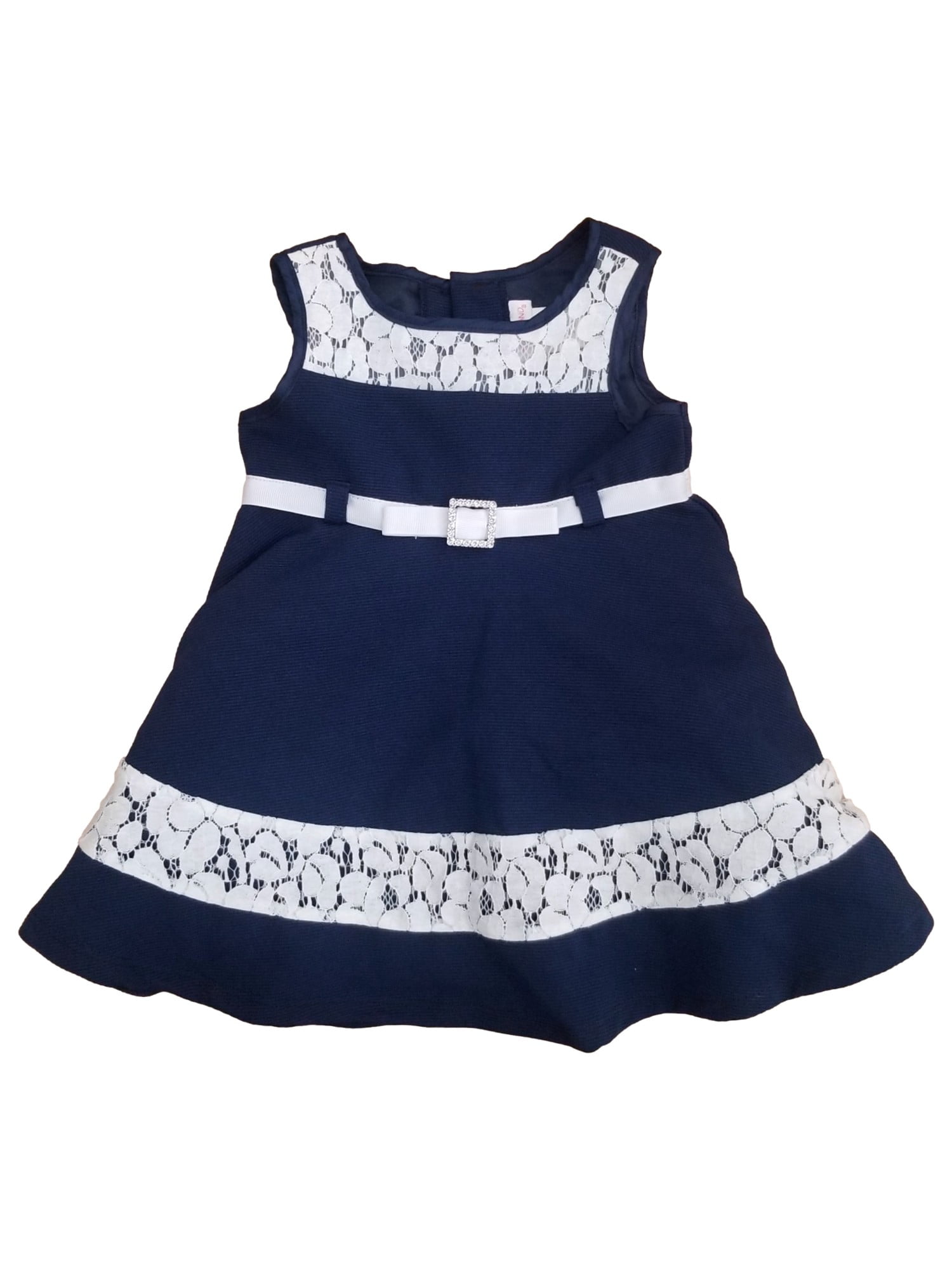 Youngland Infant Girls Navy Blue White Lace Sleeveless Dress w