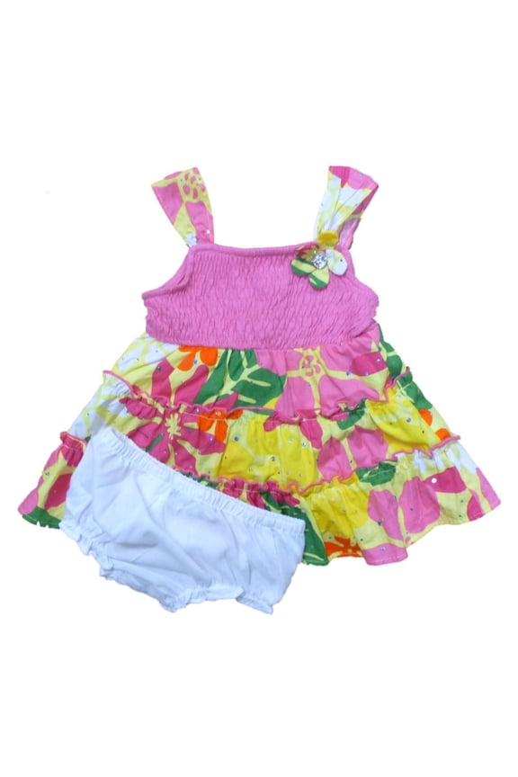 Infant Girls Pink Flower Sequin Ruffled Tiered Dress Sun dress 12m