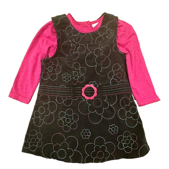 Youngland Infant & Toddler Girls 2 PC Black Dress With Embroidered Flowers 2T