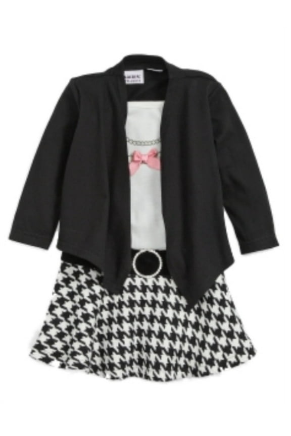 Infant & Toddler Girls Black White Check Dress Pink Ribbon Pearls