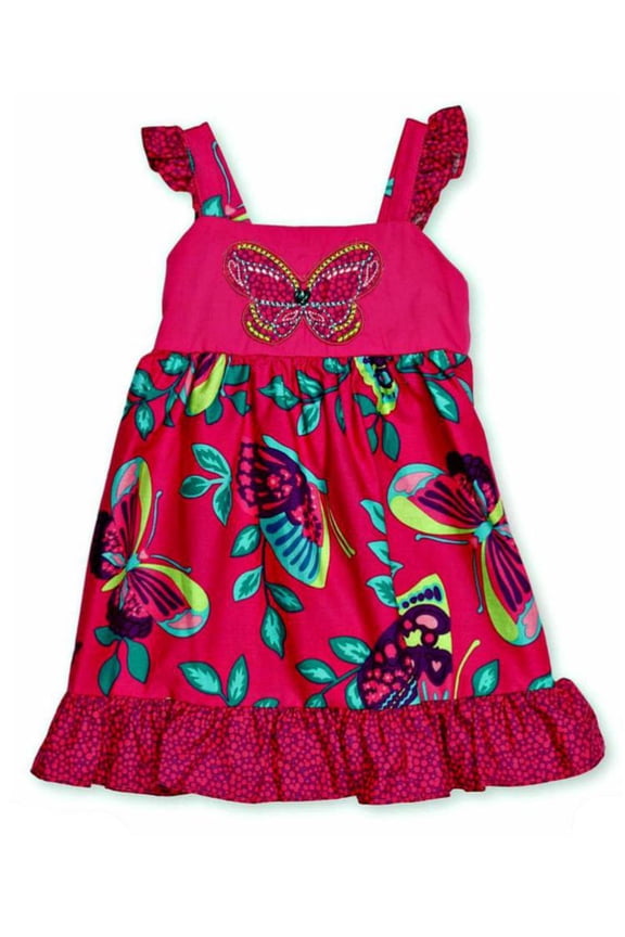 Infant & Toddler Girls Hot Pink Butterfly Ruffled Dress Sun dress 12m