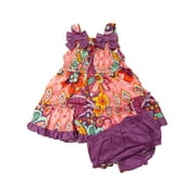 Youngland Infant & Toddler Girls Pink Floral Sequin Ruffled Dress Sundress 2T