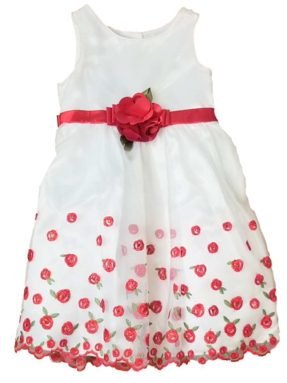Little Girls Ruffled White Rose Christmas Holiday Party Dress 5