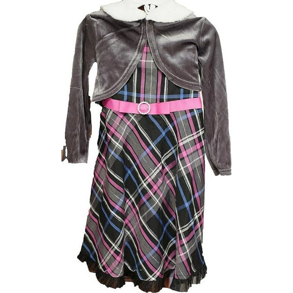 Youngland Two Piece Plaid Sleeveles Dress & Cardigan 4T
