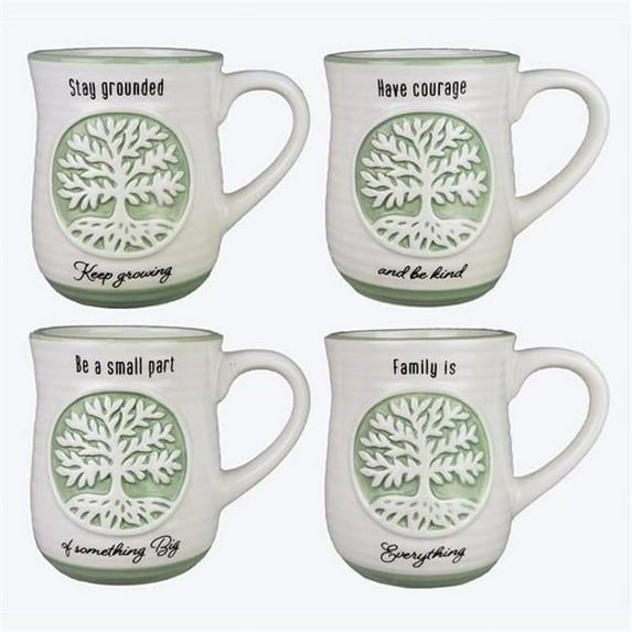 Youngs 10058 Ceramic Family Tree Mug, Assorted Color - 4 Piece