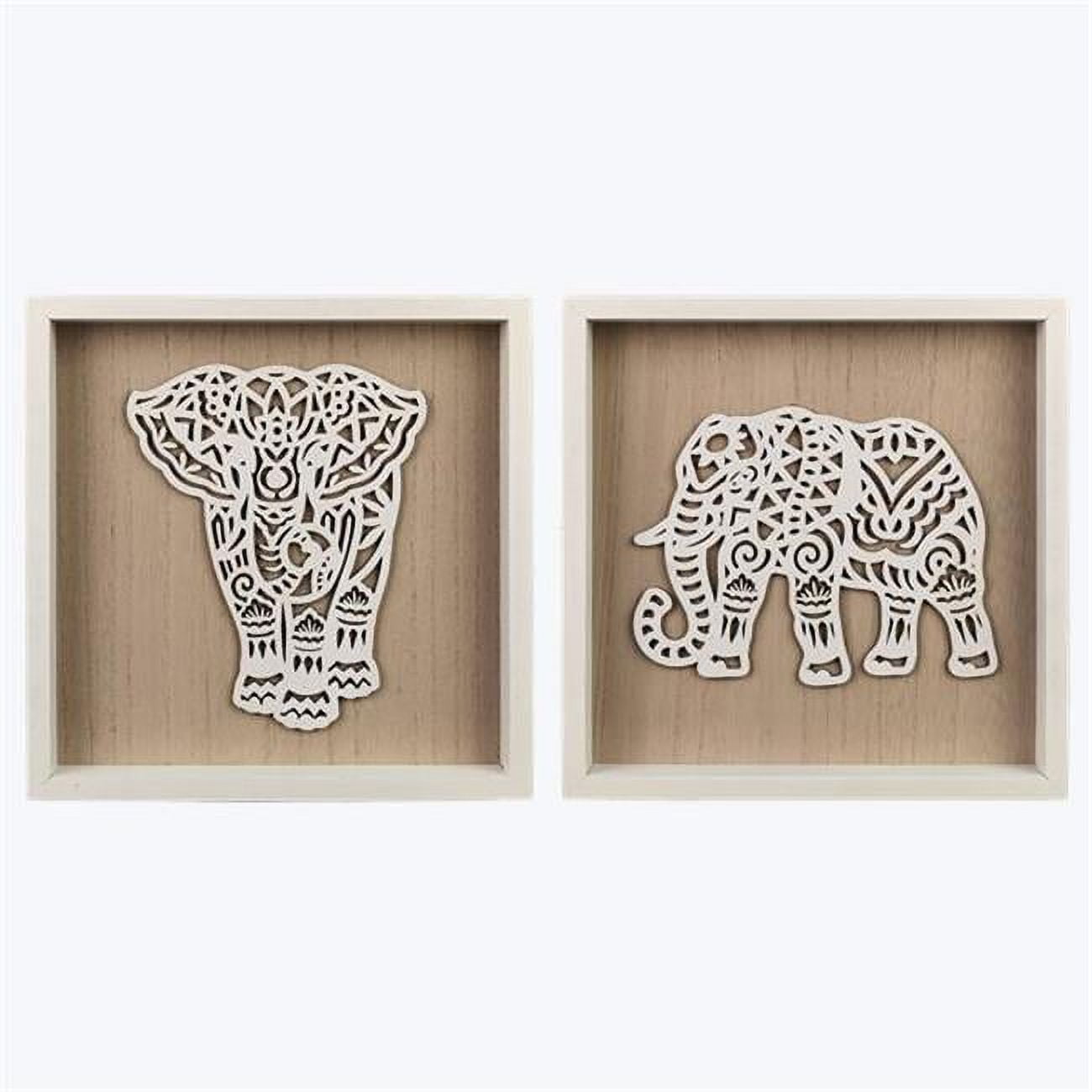 Youngs 10437 Wood Framed Elephant Tabletop & Wall Art, Assorted Color ...