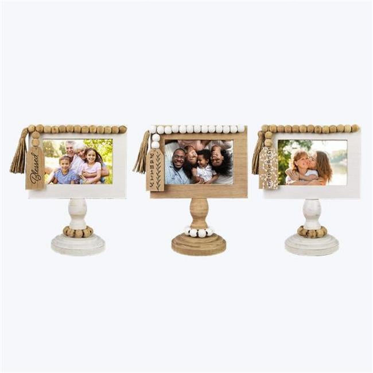 Youngs 4 x 6 in. Wood Tabletop Photo Frame on Pedestal & Blessing Beads