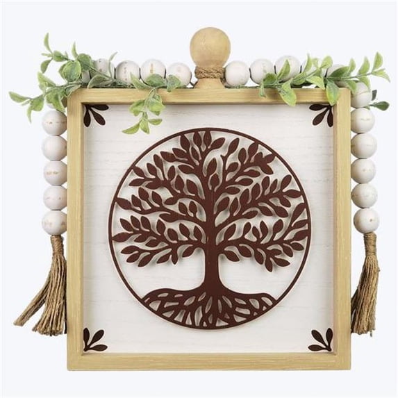 Youngs 10886 Wood Framed Tree of Life Box Sign with Blessing Bead Accents