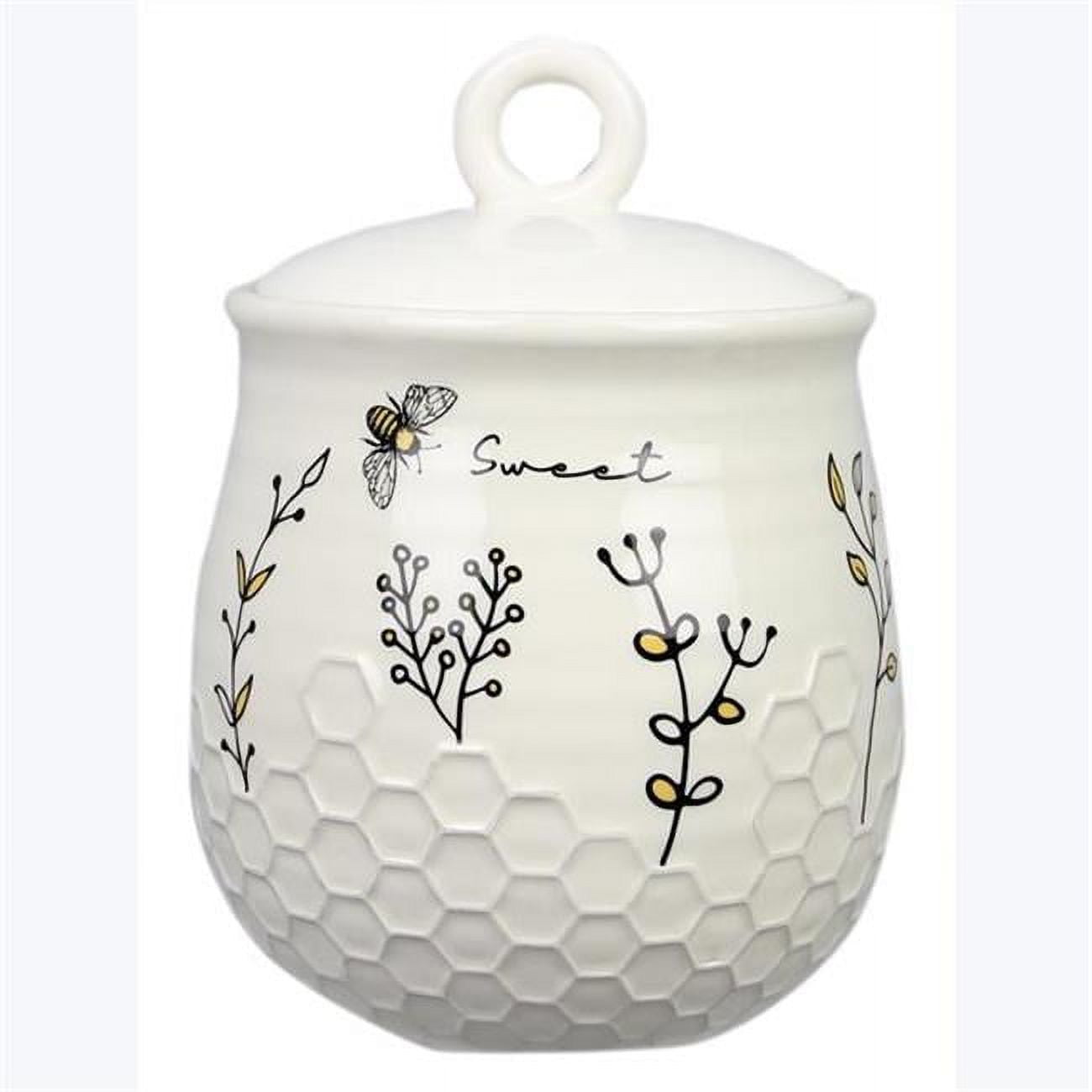 White Ceramic Honeycomb Design Cookie Jar with Lid