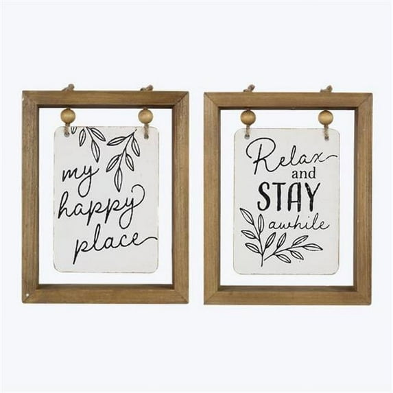 Youngs 11585 Wood Framed Tabletop Box with Sign on Hanger, Assorted Color - 2 Piece