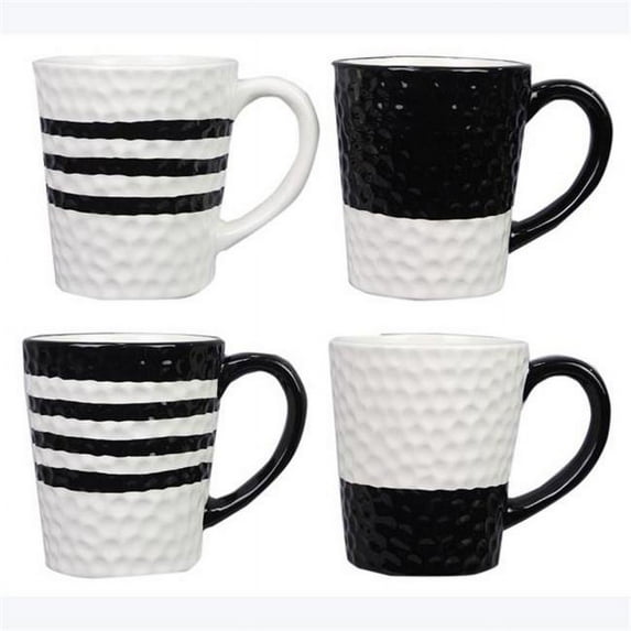 Youngs 11599 Ceramic Black & White Mug, Assorted Color - 4 Piece