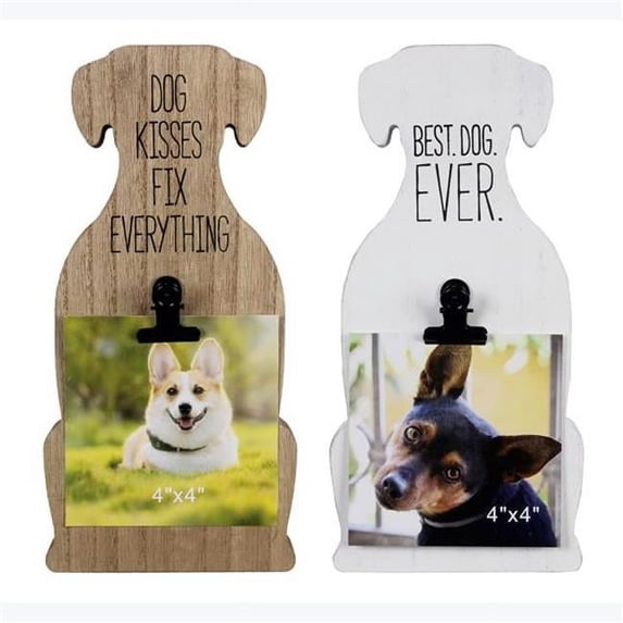 Youngs 12007 10 in. Wood Dog Photo Frame with Clip, Assorted Style - Set of 2