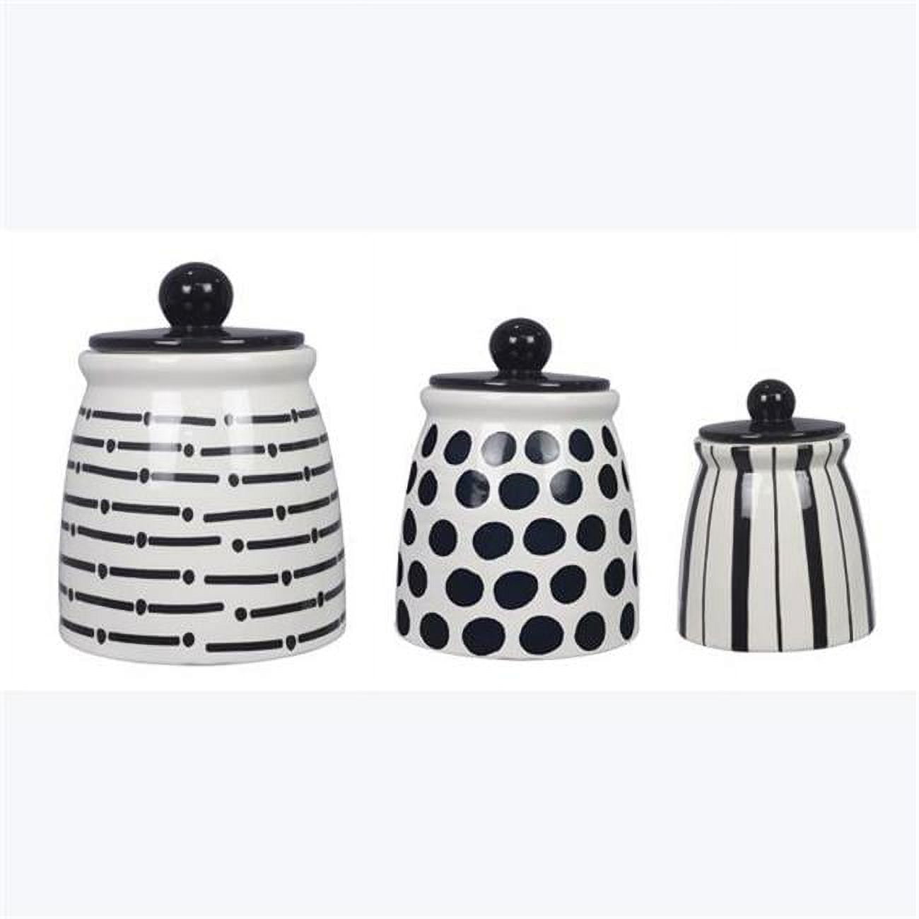 Youngs 12061 Ceramic Black & White Food Storage Canister, Set of 3
