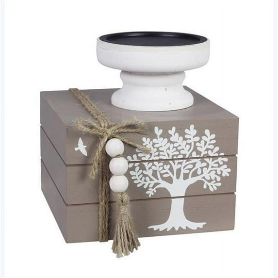 Youngs 12164 6.75 in. Wood Home Pillar Candle Holder