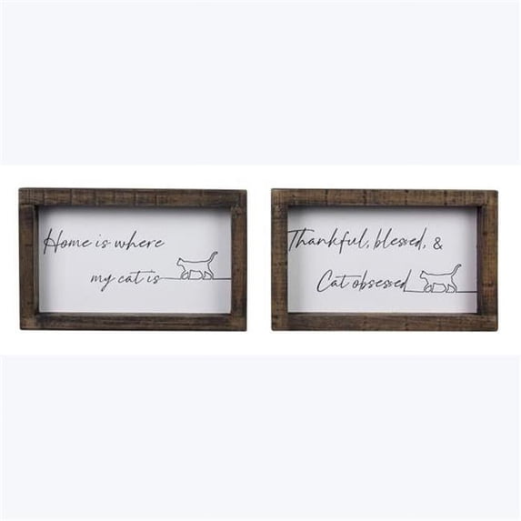 Youngs 12433 8 in. Wood Framed Cat Wall or Tabletop Signs, Assorted Style - Set of 2