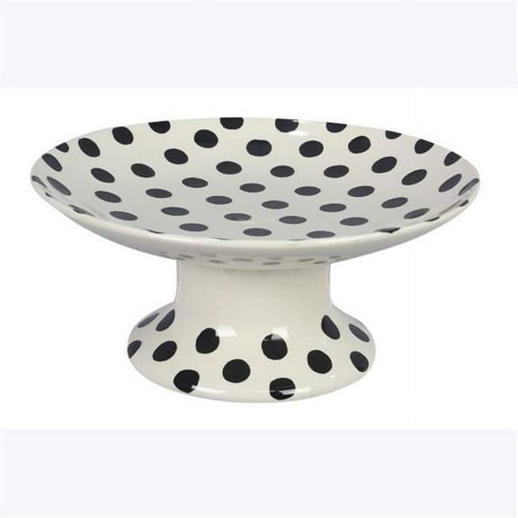 Youngs 12560 Stoneware Polka Dot Pedestal Plate, Black & White