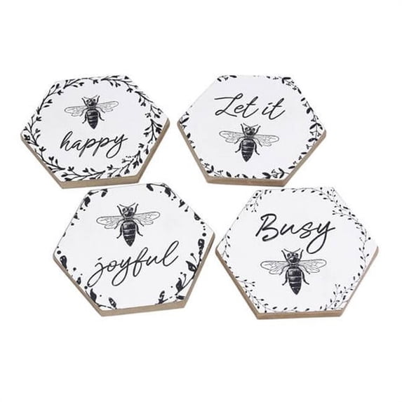 Youngs 18545 Wood Bee Coaster with Cork Backing - Set of 4 - Walmart.com