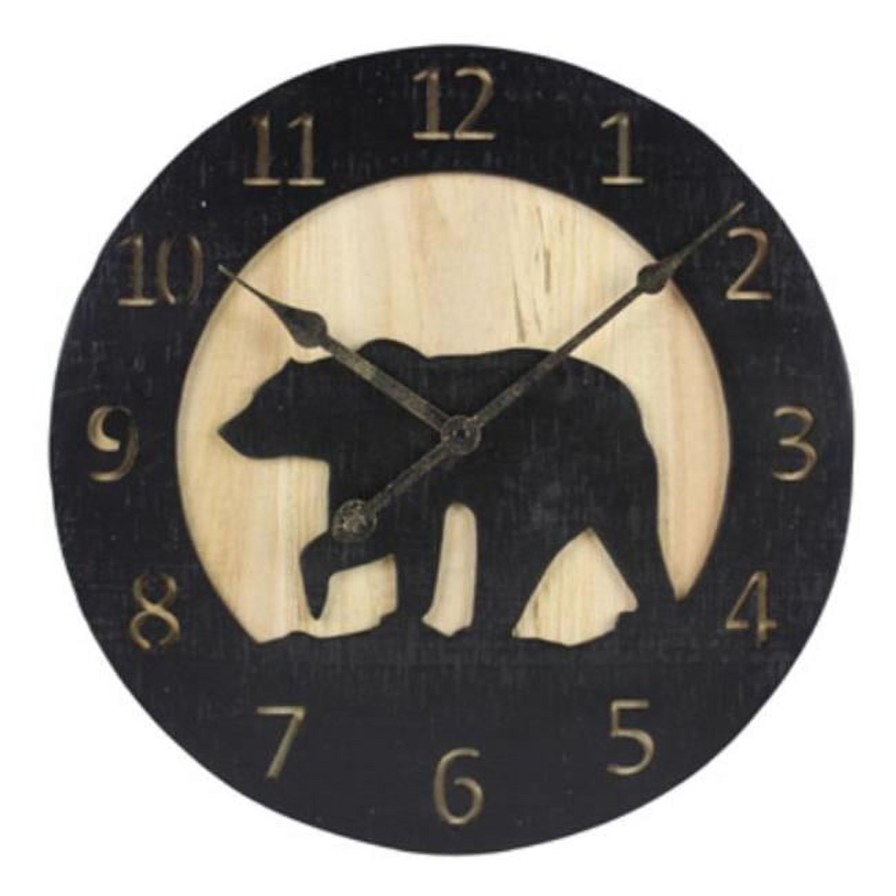 Rustic Black and Brown Wood Bear Carved Wall Clock