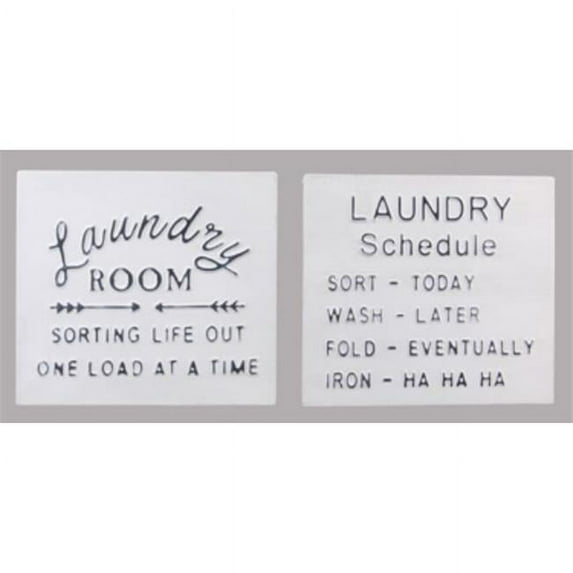 Youngs 20576 Embossed Metal White Washed Laundry Wall Sign, Assorted Color - 2 Piece