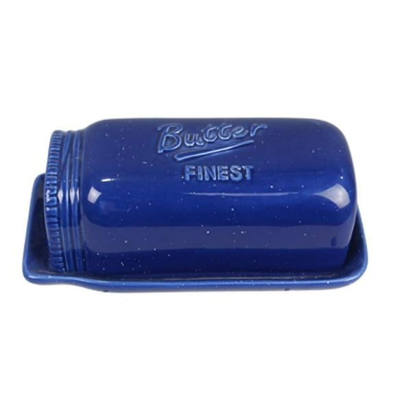 Youngs 21071 Blue Mason Jar Shaped Butter Dish, 7-inch Length, Ceramic